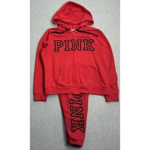 Victoria’s Secret PINK Red Zip Hoodie Jogger Set Women’s Large